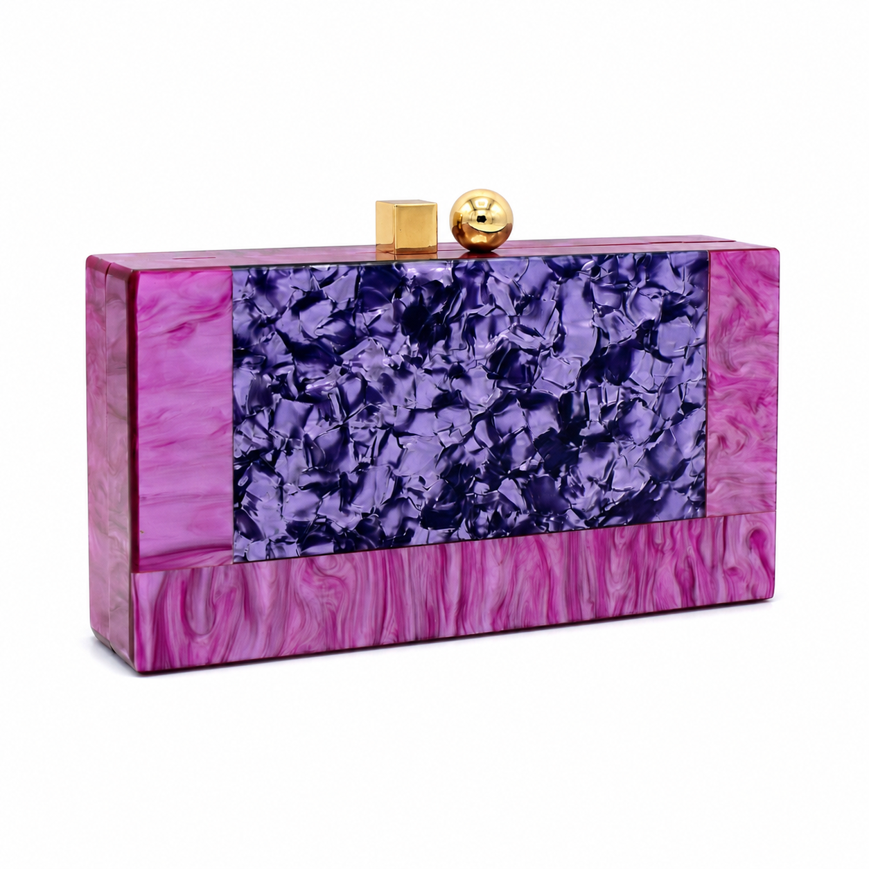 L’APOGÉE Zenith in Purple marbled acrylic clutch featuring glossy purple textured detailing designed for parties, fashion events, and bold statement occasion styling.