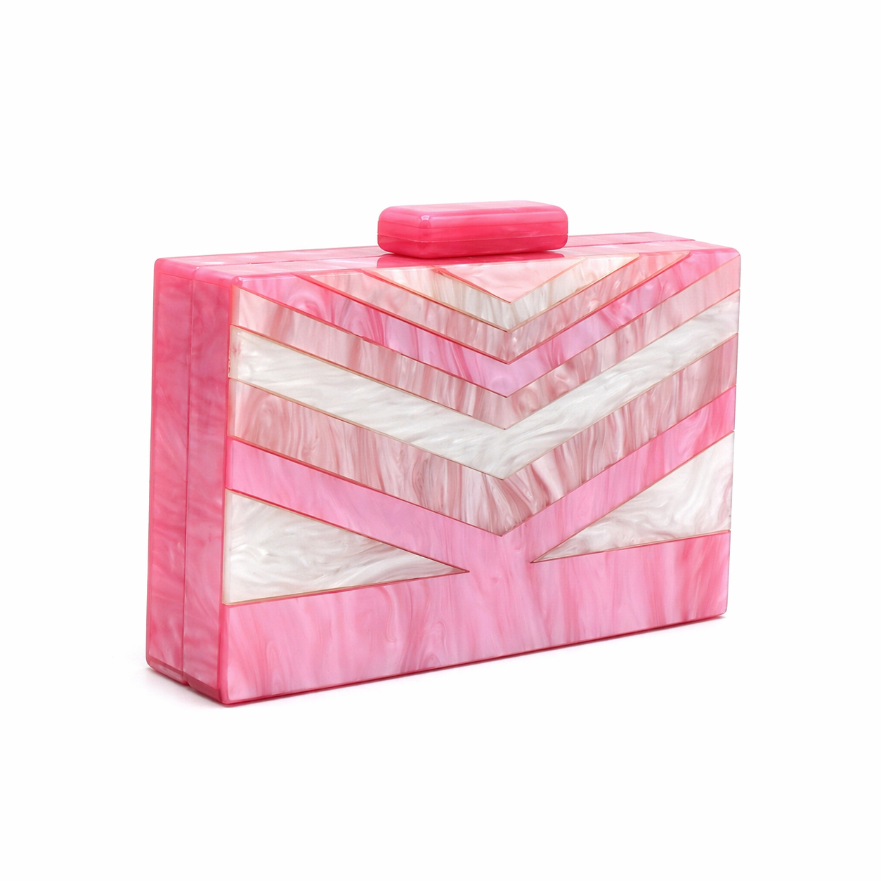 L’APOGÉE Rosaluna pink and white marbled acrylic clutch designed for weddings, brunches, formal events, and feminine statement occasion styling.