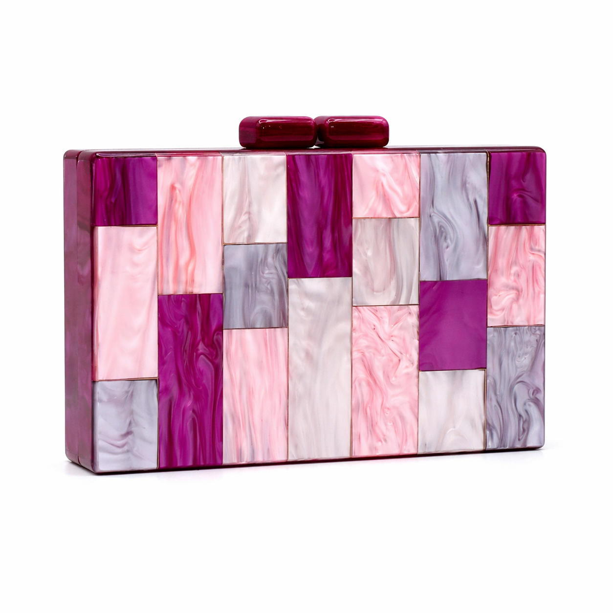 L’APOGÉE Liberation pink marbled acrylic clutch designed for weddings, formal events, dinner parties, and elegant occasion styling.
