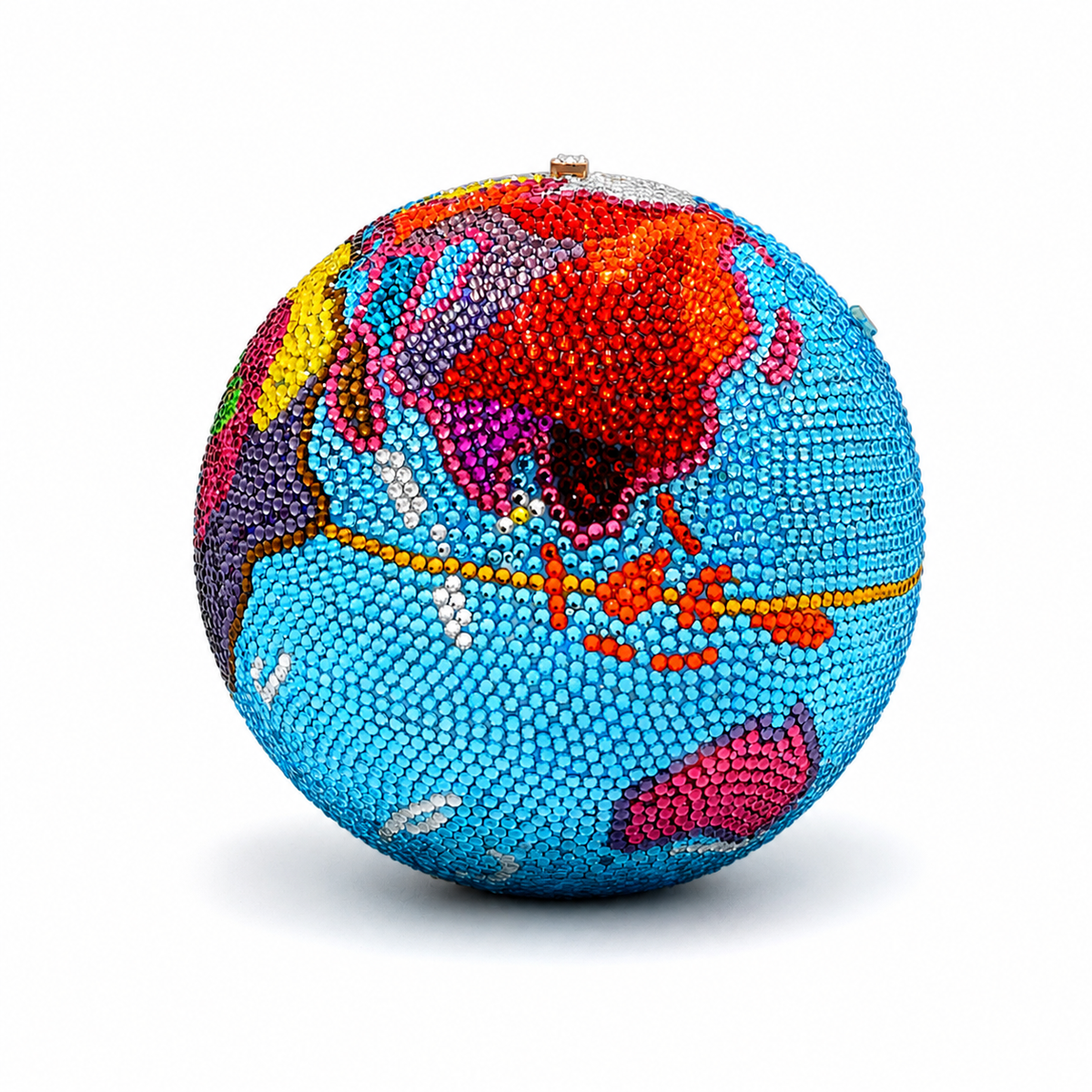 L’APOGÉE Atlas earth-inspired orb rhinestone evening bag featuring a globe statement design created for parties, weddings, formal events, and fashion-forward occasion styling.