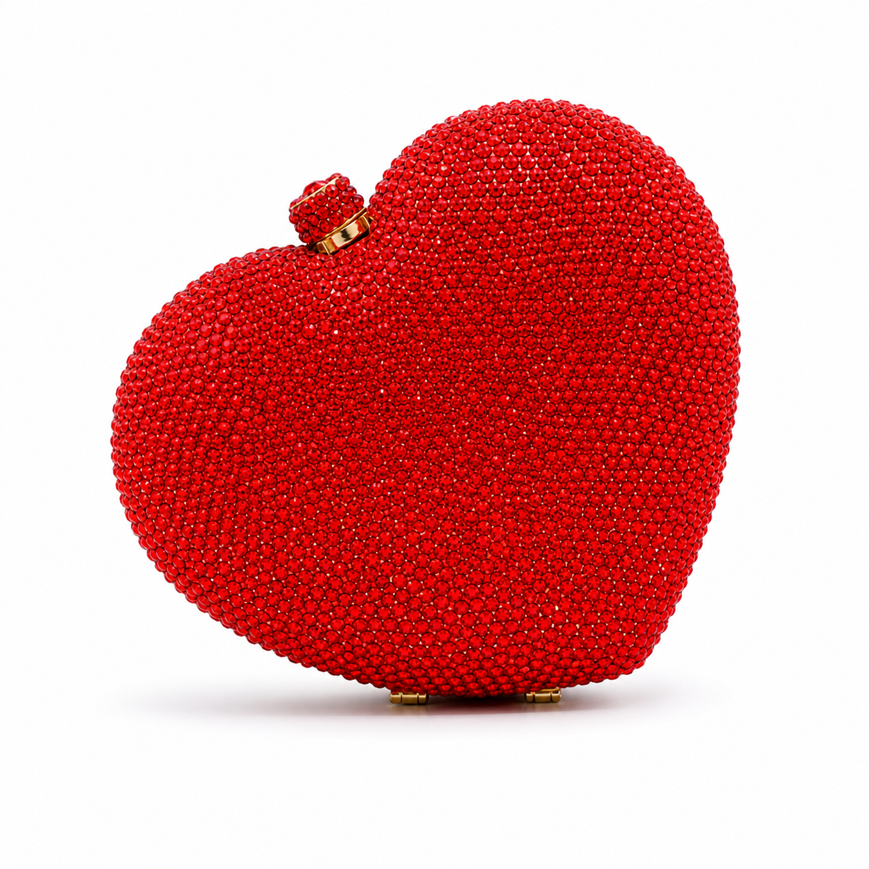 L’APOGÉE Love heart-shaped rhinestone evening bag in red designed for weddings, date nights, formal events, and glamorous occasion styling.