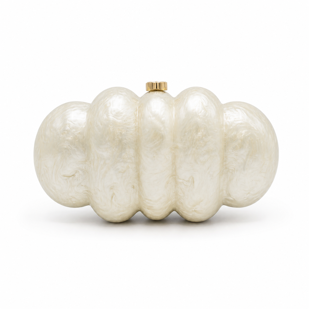 L’APOGÉE Nimbus in Ivory cloud-inspired acrylic clutch featuring an ivory pearl finish designed for weddings, formal events, and elegant occasion styling.