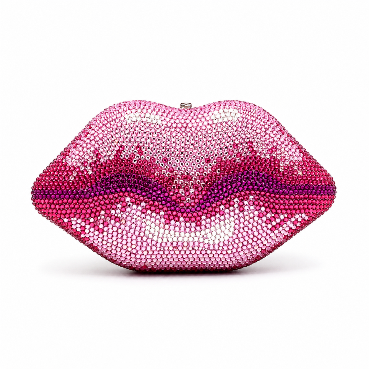 L’APOGÉE Pink Kiss rhinestone lip-shaped evening bag designed for parties, weddings, formal events, and glamorous statement styling.
