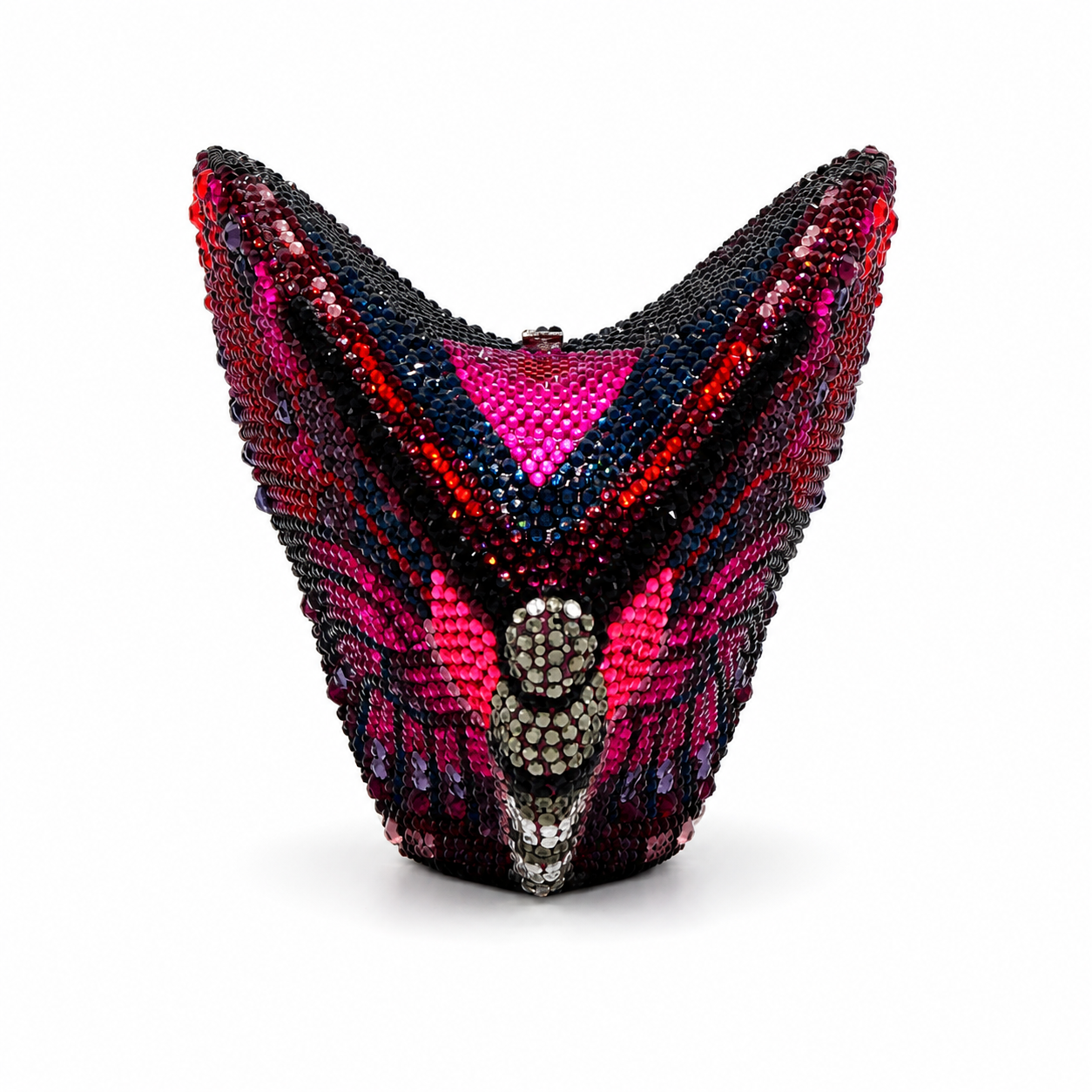 L’APOGÉE Velvet Wings butterfly-shaped rhinestone evening bag designed for parties, weddings, fashion events, and bold statement occasion styling.
