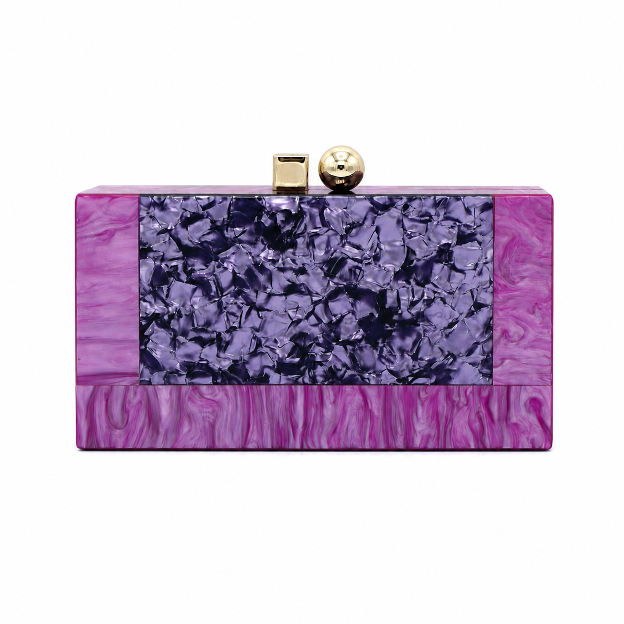L’APOGÉE Zenith in Purple marbled acrylic clutch featuring glossy purple textured detailing designed for parties, fashion events, and bold statement occasion styling.