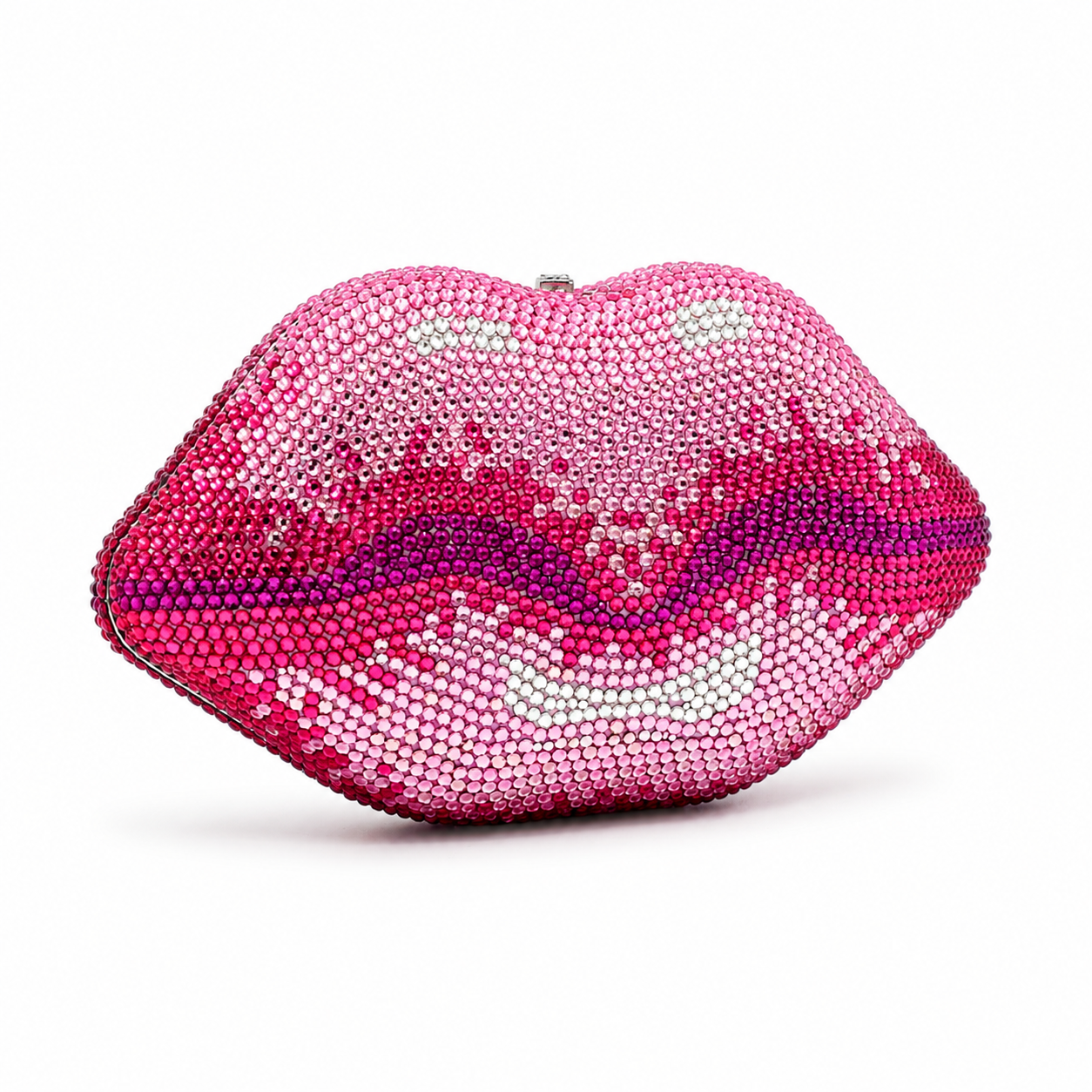 L’APOGÉE Pink Kiss rhinestone lip-shaped evening bag designed for parties, weddings, formal events, and glamorous statement styling.